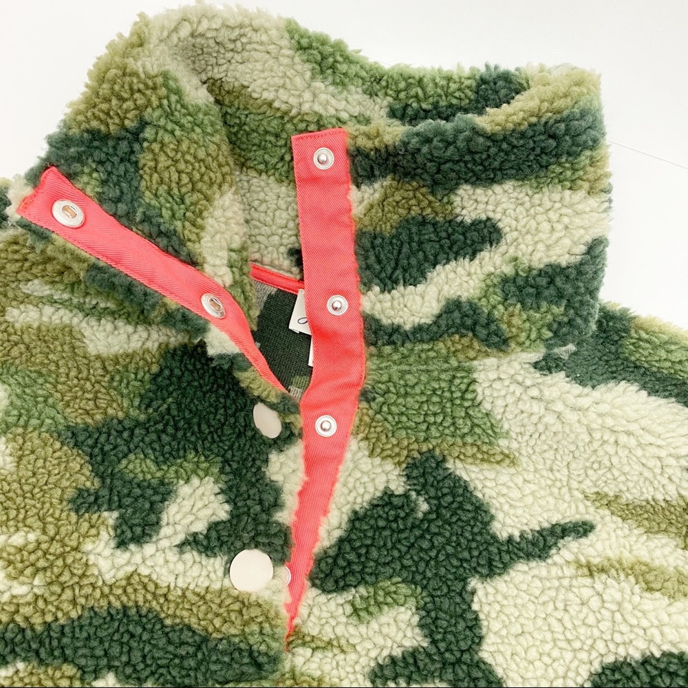 J. Crew Vintage Sherpa Fleece Pullover Jacket Camo Camouflage Olive Army Green - Picture 12 of 16